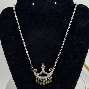 D’Orlan Baroque Silver Necklace with Multi Colored Swarovski Crystal Accents P41